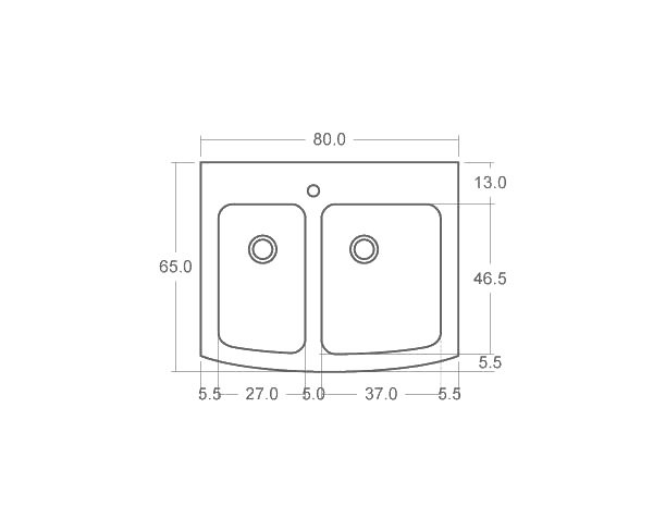 Outdoor stone sink 2 bowls - Technical plan 80 cm