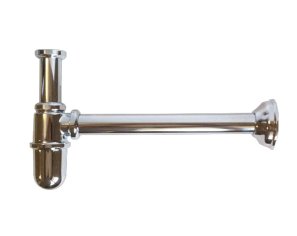 Drainer with tank for washbasin in Burgundy limestone. Chrome finish, Nickel, Brass