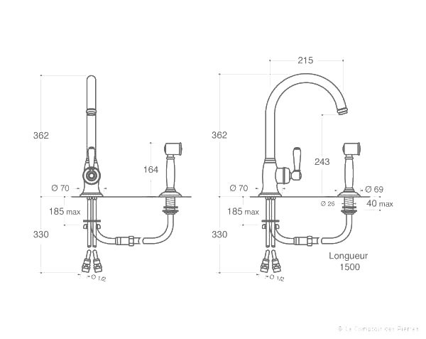 Mixer tap with shower head - Technical plan