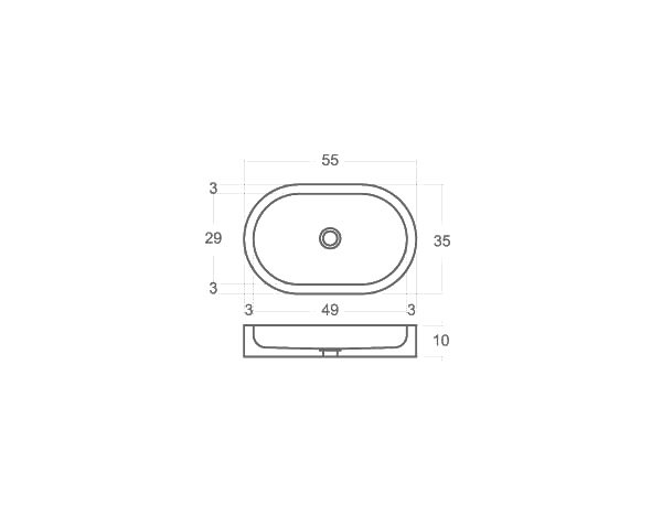 White Limestone Washbasin - Technical plan 55 cm