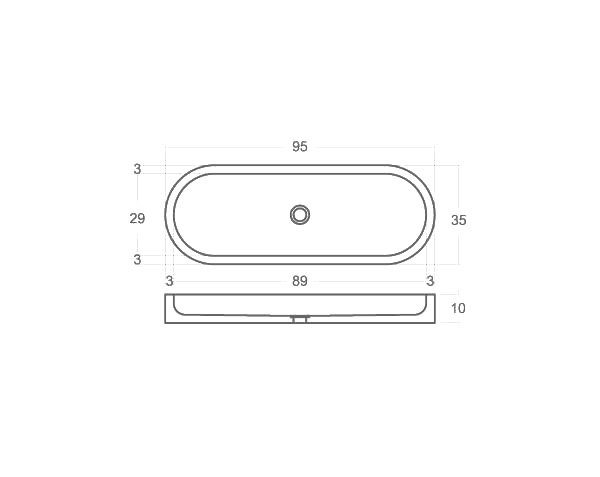 White Limestone Washbasin - Technical plan 95 cm