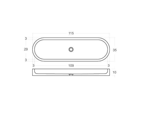 White Limestone Washbasin - Technical plan 115 cm