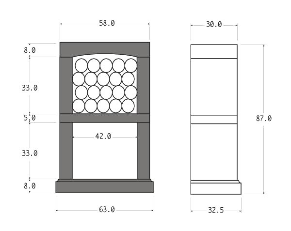 Bottle racks in limestone - Technical plan 2 racks