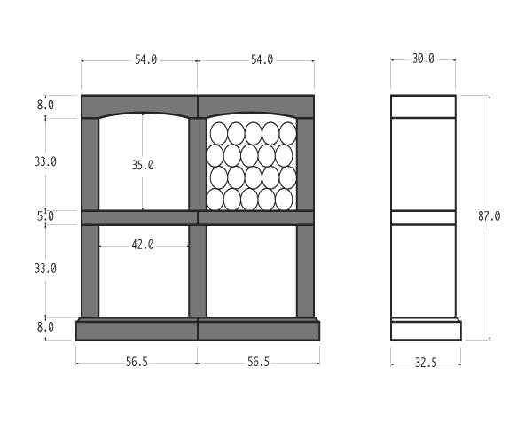 Bottle racks in limestone - Technical plan 4 racks