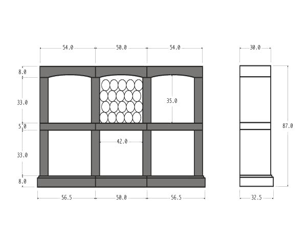 Bottle racks in limestone - Technical plan 6 racks