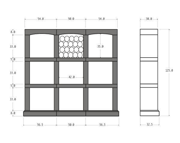 Bottle racks in limestone - Technical plan 9 racks