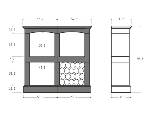 Stone bottle holder - Technical plan with 4 racks