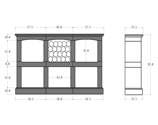 Stone bottle holder - Technical plan with 6 racks