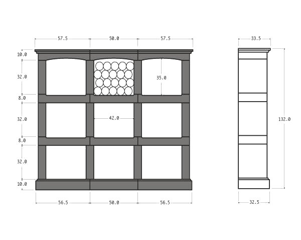 Stone bottle holder - Technical plan with 9 racks