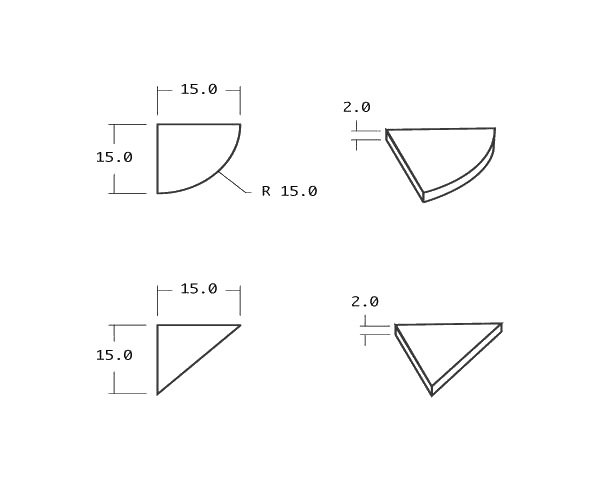 Shower shelf - ROUND OR TRIANGLE - Technical plan 15 x 15 cm