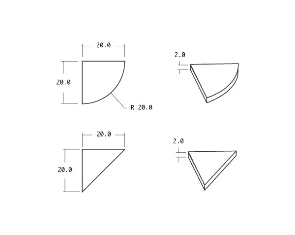 Shower shelf - ROUND OR TRIANGLE - Technical plan 20 x 20 cm