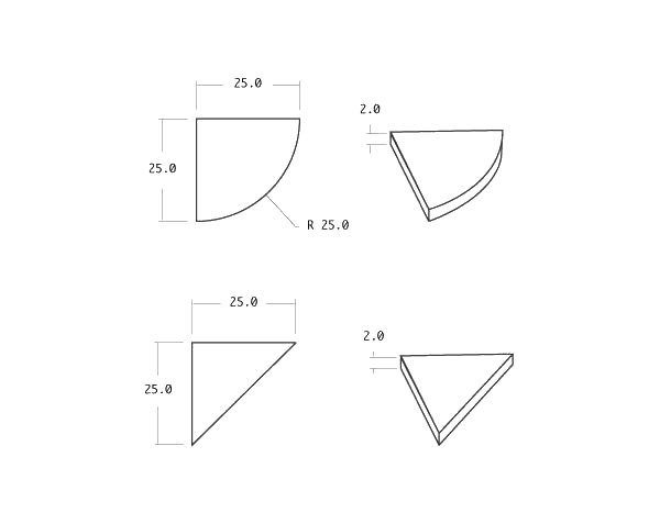 Shower shelf - ROUND OR TRIANGLE - Technical plan 25 x 25 cm