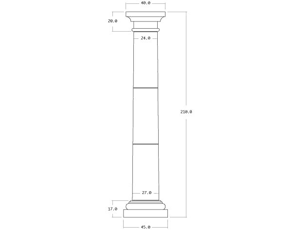 Natural limestone column - Technical plan - 45|45 x 210 x 40|40 cm