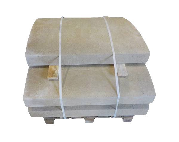 Rounded coping stone in natural Burgundy limestone.