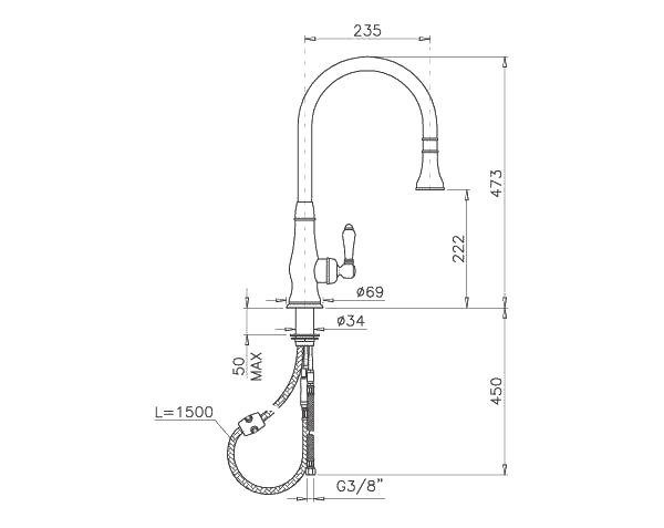 Mitigeur avec douchette extractible - Schéma technique