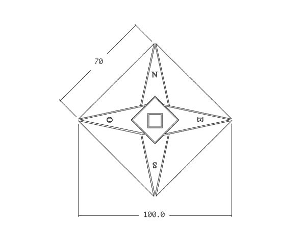 Rose window in limestone - Technical plan Square 100 cm.