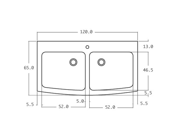 Outdoor stone sink 2 bowls - Technical plan 120 cm