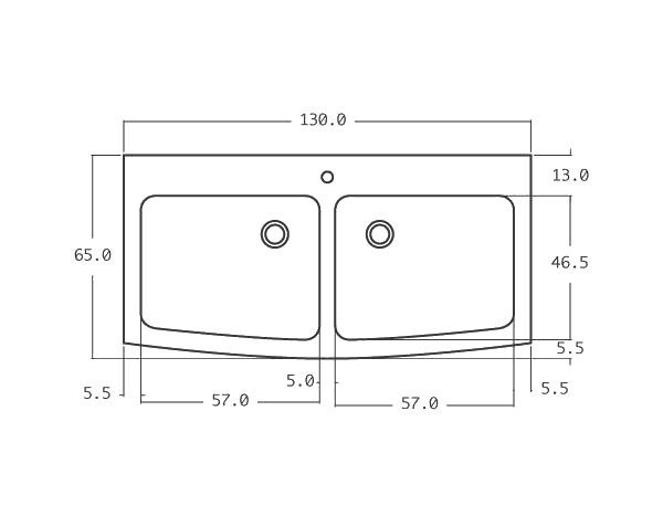 Outdoor stone sink 2 bowls - Technical plan 130 cm