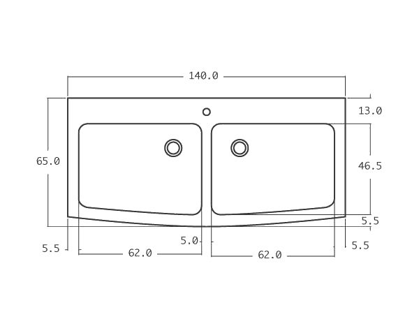 Outdoor stone sink 2 bowls - Technical plan 140 cm