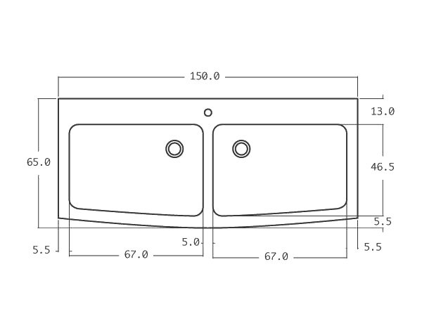 Outdoor stone sink 2 bowls - Technical plan 150 cm