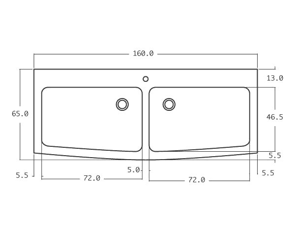 Outdoor stone sink 2 bowls - Technical plan 160 cm