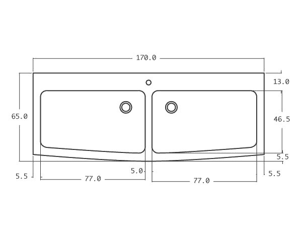Outdoor stone sink 2 bowls - Technical plan 170 cm