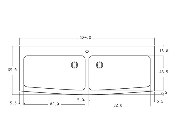 Evier en pierre extérieur 2 bacs - Schéma technique 180 cm