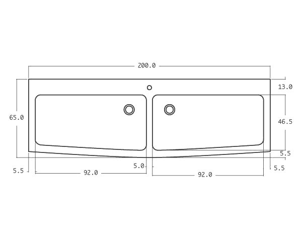 Outdoor stone sink 2 bowls - Technical plan 200 cm