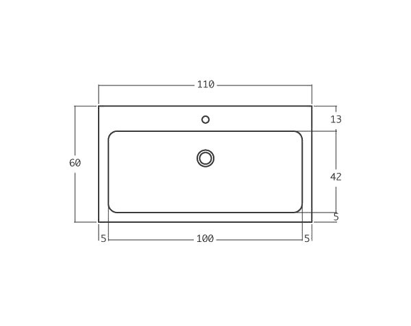 1 bowl limestone sink - Technical plan 110 cm