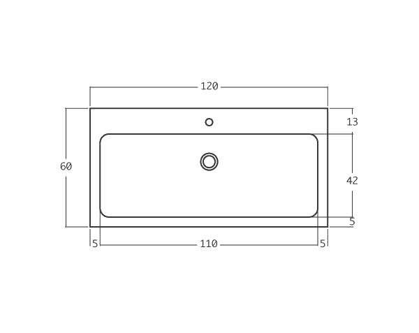 Evier en pierre 1 bac - Schéma technique 120 cm