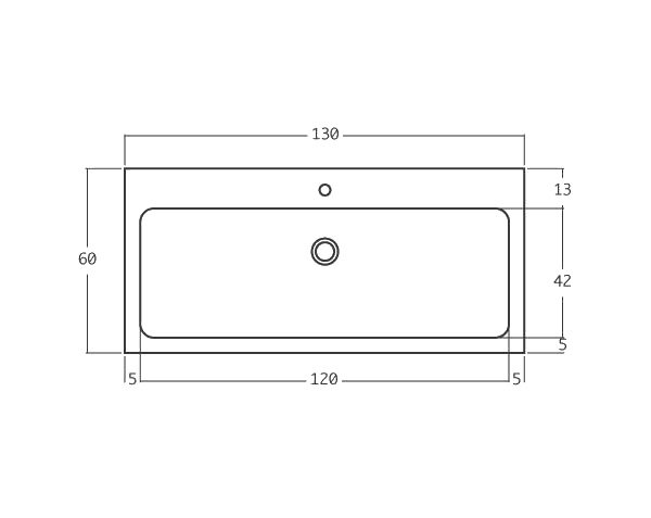 1 bowl limestone sink - Technical plan 130 cm