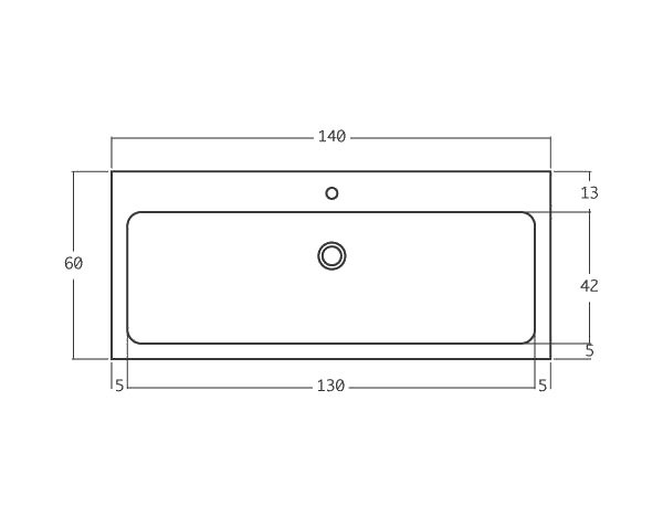 Evier en pierre 1 bac - Schéma technique 140 cm