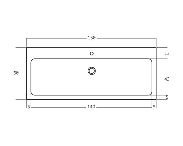 1 bowl limestone sink - Technical plan 150 cm