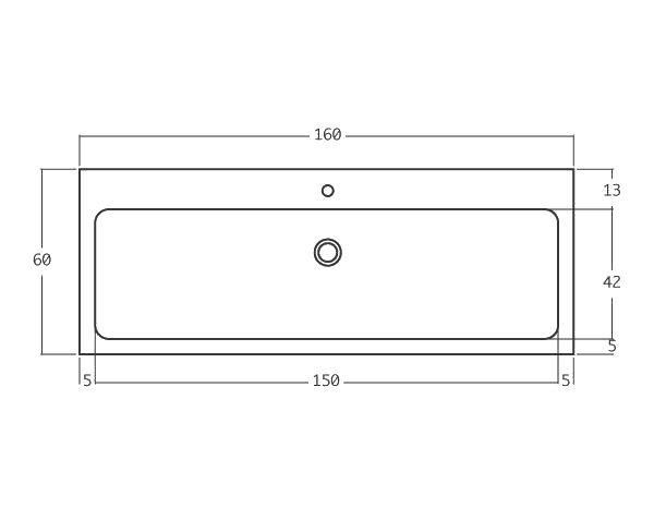 Evier en pierre 1 bac - Schéma technique 160 cm