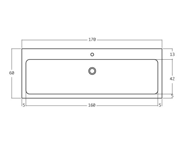 1 bowl limestone sink - Technical plan 170 cm