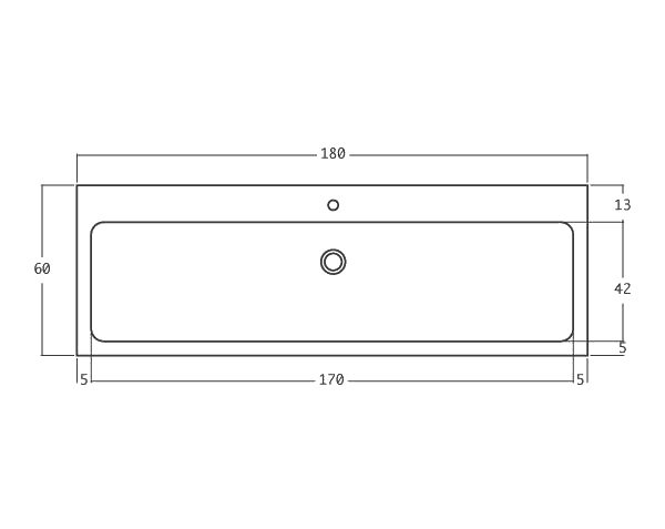 1 bowl limestone sink - Technical plan 180 cm