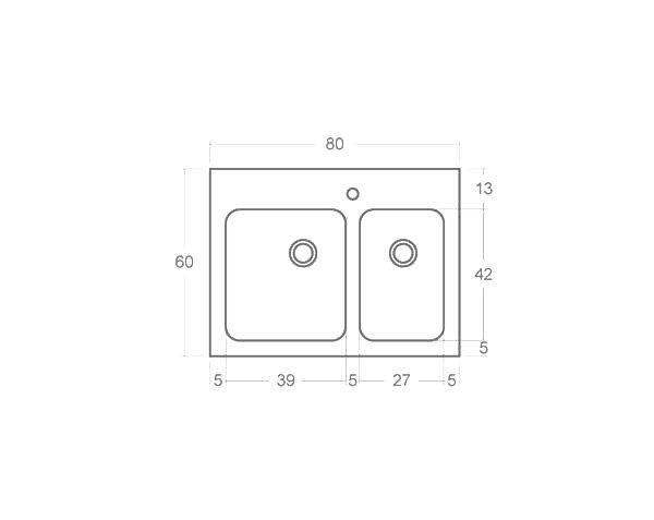 Aigues 2 bowls - Limestone Sink - Technical plan 80 cm Aigues 2 bowls - Limestone Sink - Technical plan 80 cm