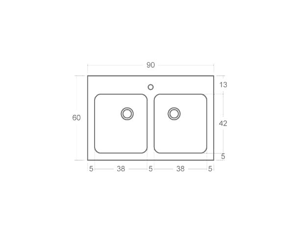 Aigues 2 bowls - Limestone Sink - Technical plan 90 cm