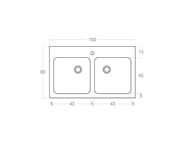 Aigues 2 bowls - Limestone Sink - Technical plan 100 cm