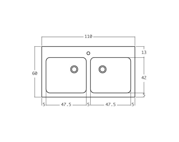 Aigues 2 bowls - Limestone Sink - Technical plan 110 cm