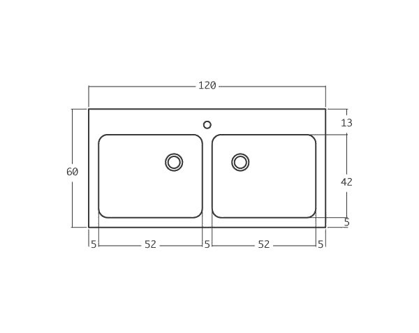 Aigues 2 bowls - Limestone Sink - Technical plan 120 cm