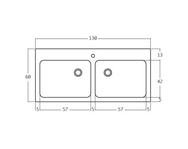 Aigues 2 bowls - Limestone Sink - Technical plan 130 cm