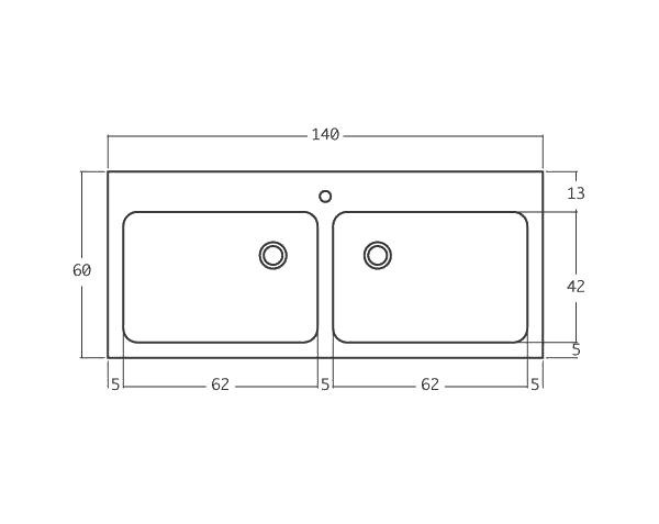Aigues 2 bowls - Limestone Sink - Technical plan 140 cm