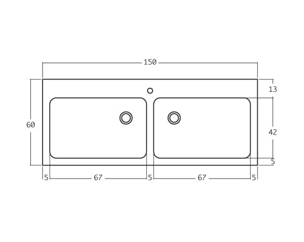 Aigues 2 bowls - Limestone Sink - Technical plan 150 cm