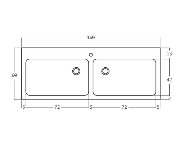 Aigues 2 bowls - Limestone Sink - Technical plan 160 cm