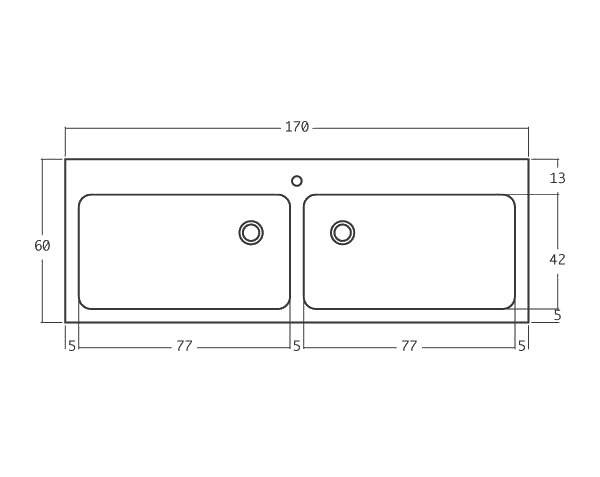 Aigues 2 bowls - Limestone Sink - Technical plan 170 cm