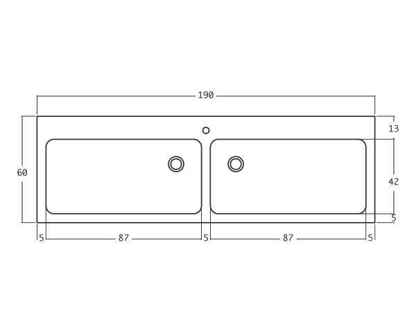 Aigues 2 bowls - Limestone Sink - Technical plan 190 cm