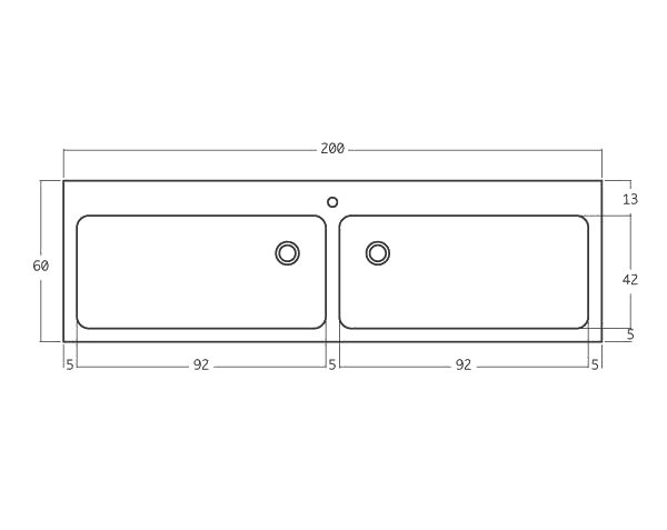Aigues 2 bowls - Limestone Sink - Technical plan 200 cm
