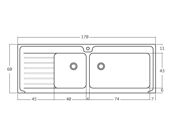 Limestone sink 2 bowls - Technical plan 170 cm