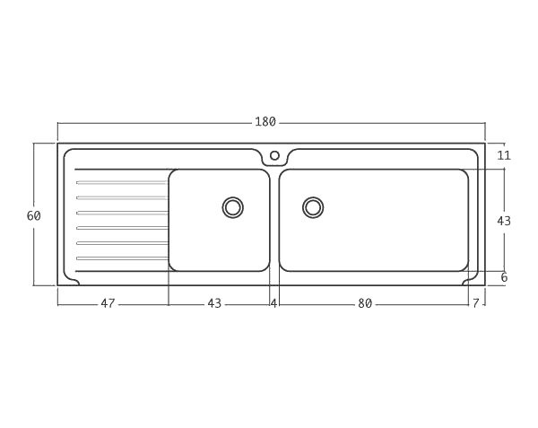 Limestone sink 2 bowls - Technical plan 180 cm